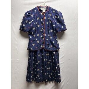 Petites For Maggie Womens Petite 2 Piece Skirt Set Nautical Print Pleated Sz 4